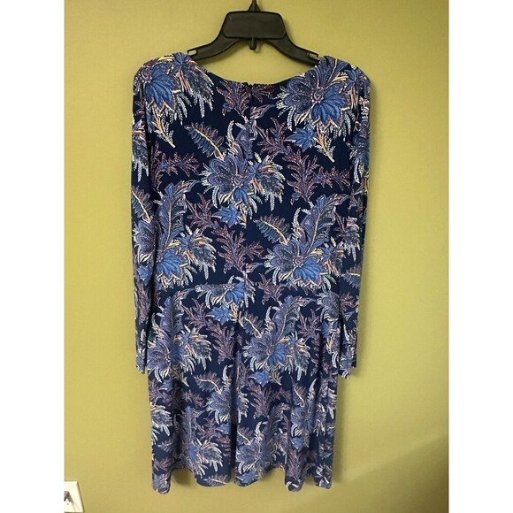 NWT‎ Lauren Ralph Lauren Floral Jersey Dress Sz 14 Stretch Navy Blue Long Sleeve - Picture 6 of 12
